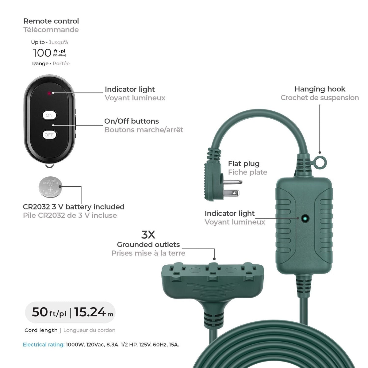 Extension Cord, 50-ft, Wireless, Electric, Outdoor, Green - Item 0004101 T6