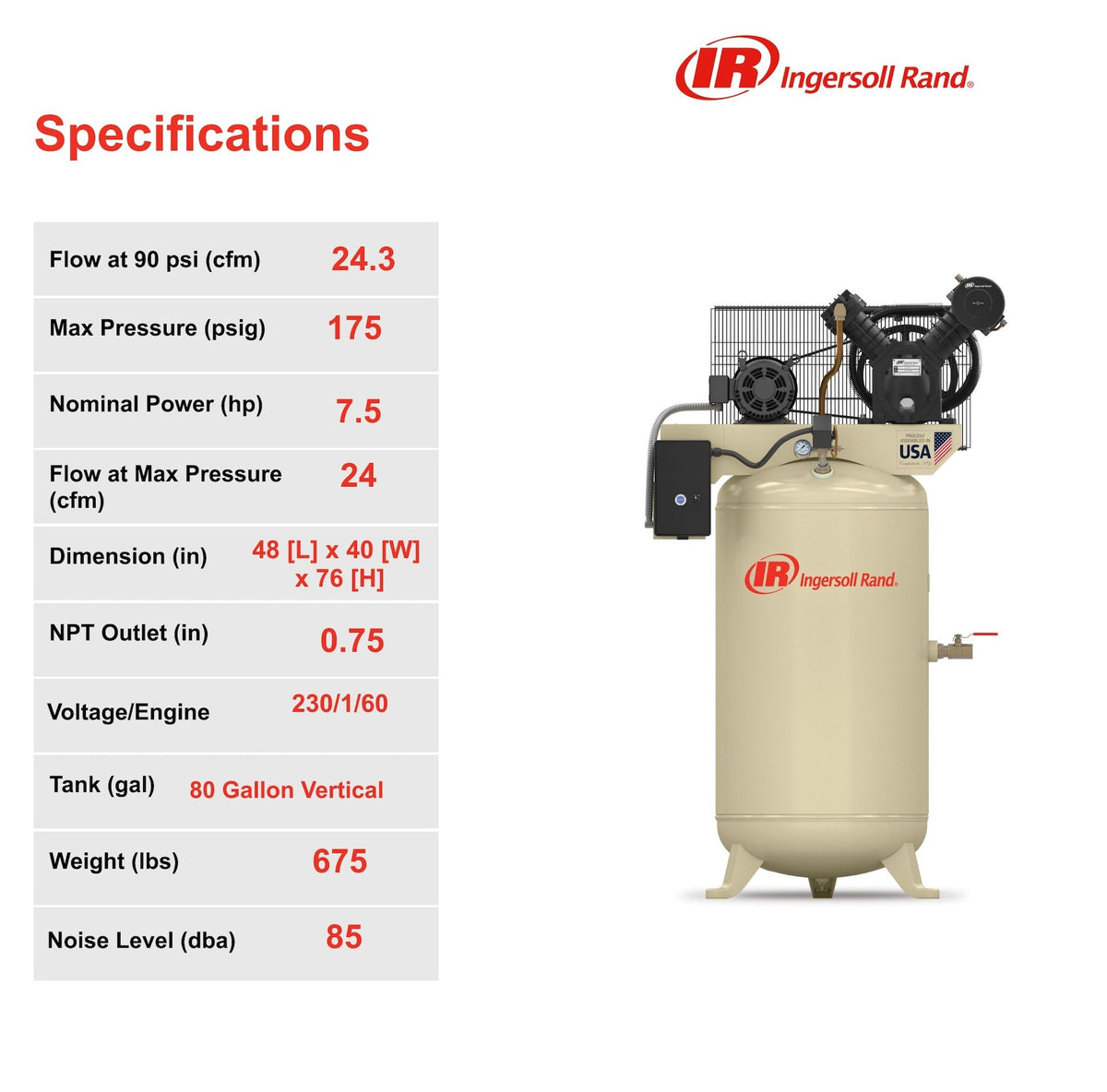 Air Compressor, 7.5 HP - Item 0004018 U9