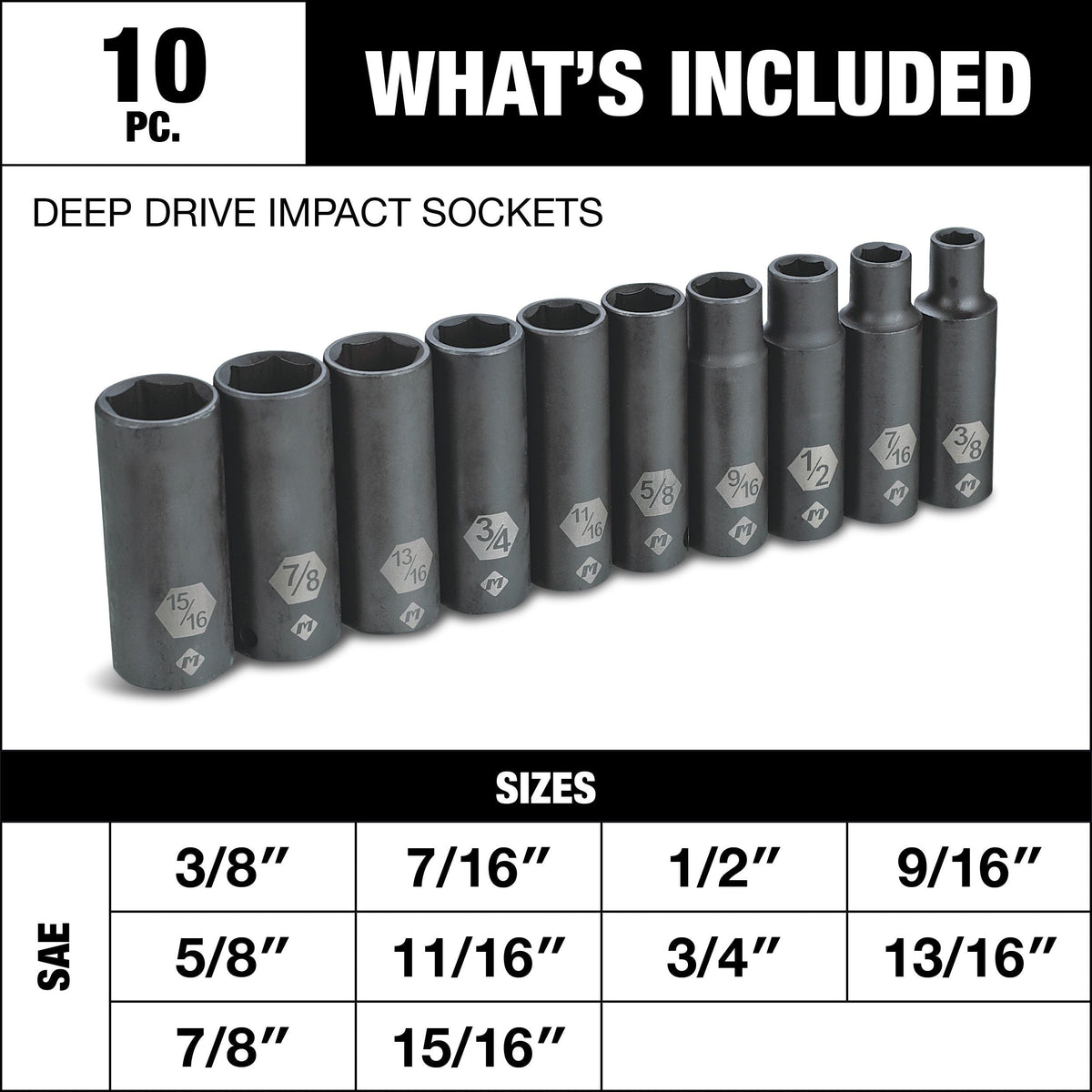 Socket Sets, 2-in, 10-pc - Item 0004330 M8