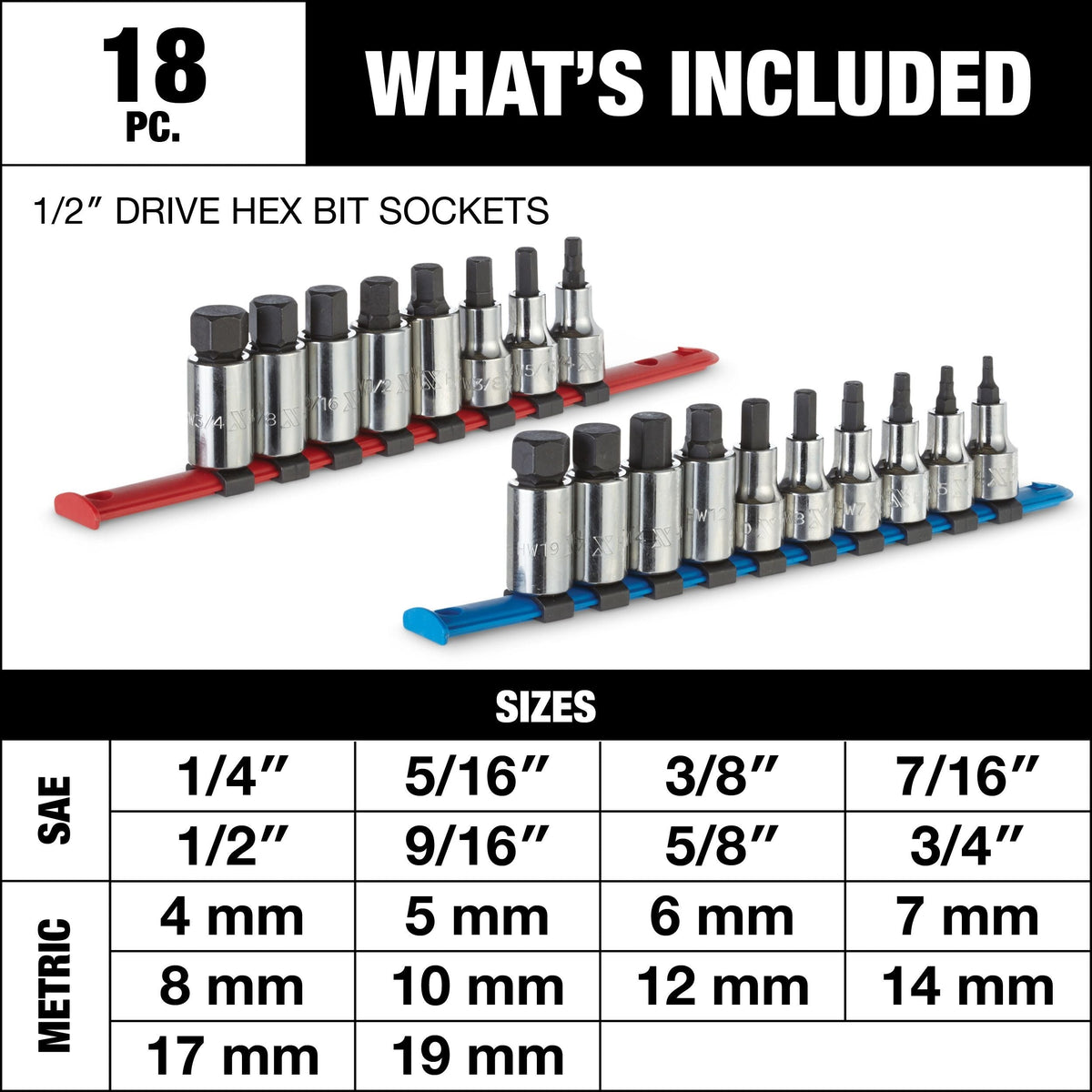 Socket Sets, 2-in, 18-pc - Item 0004302 D2