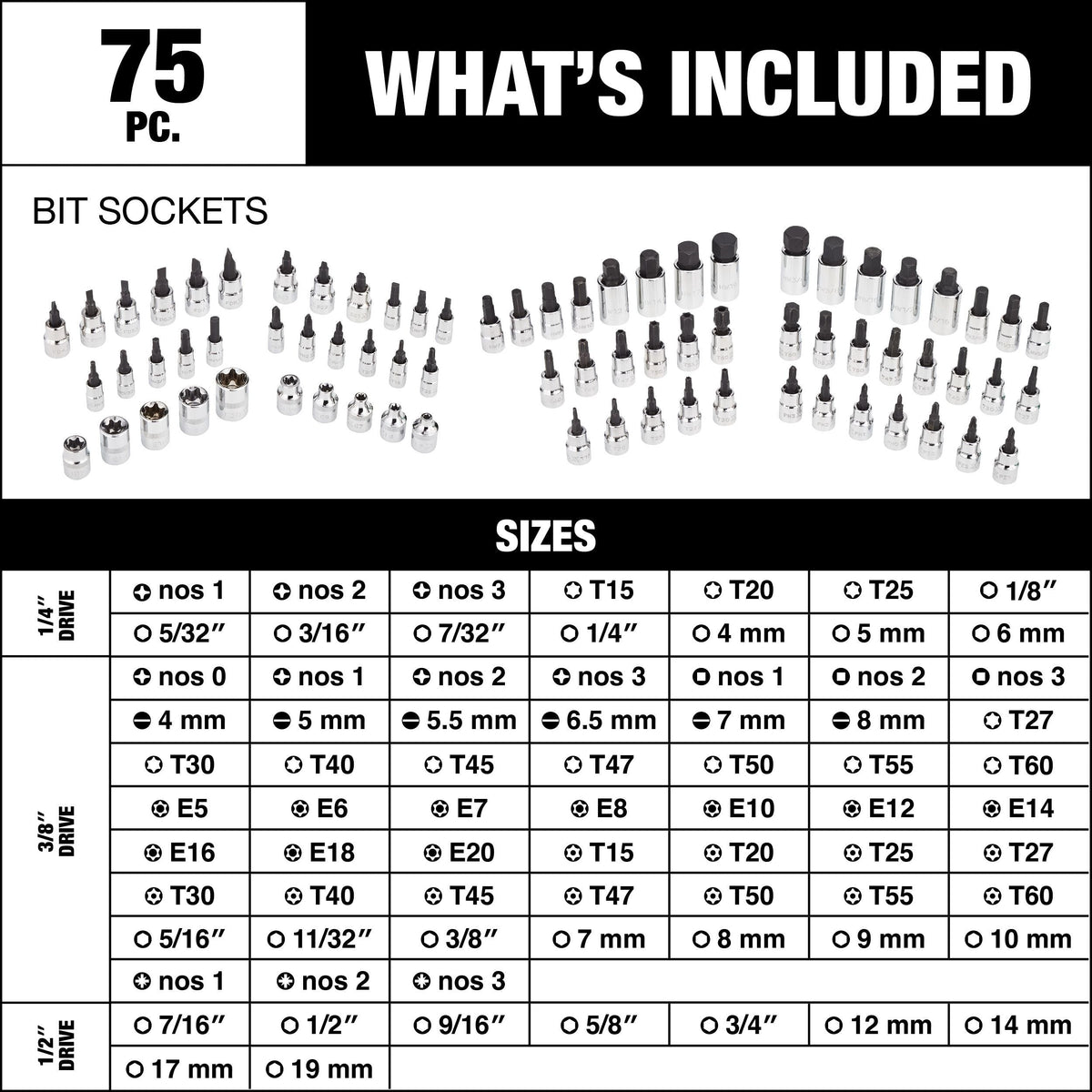 Socket Sets, 75-pc - Item 0004320 P0