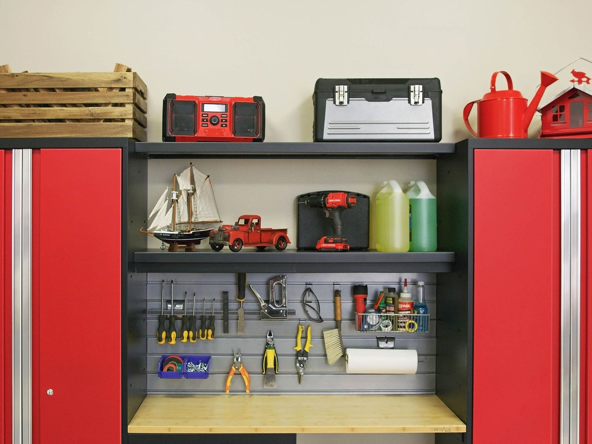 Tool Chests Cabinets and Accessories, 48-in, 18-in, 76.75-in, 5-pc, Stainless Steel, Black, Red - Item 0004438 H1
