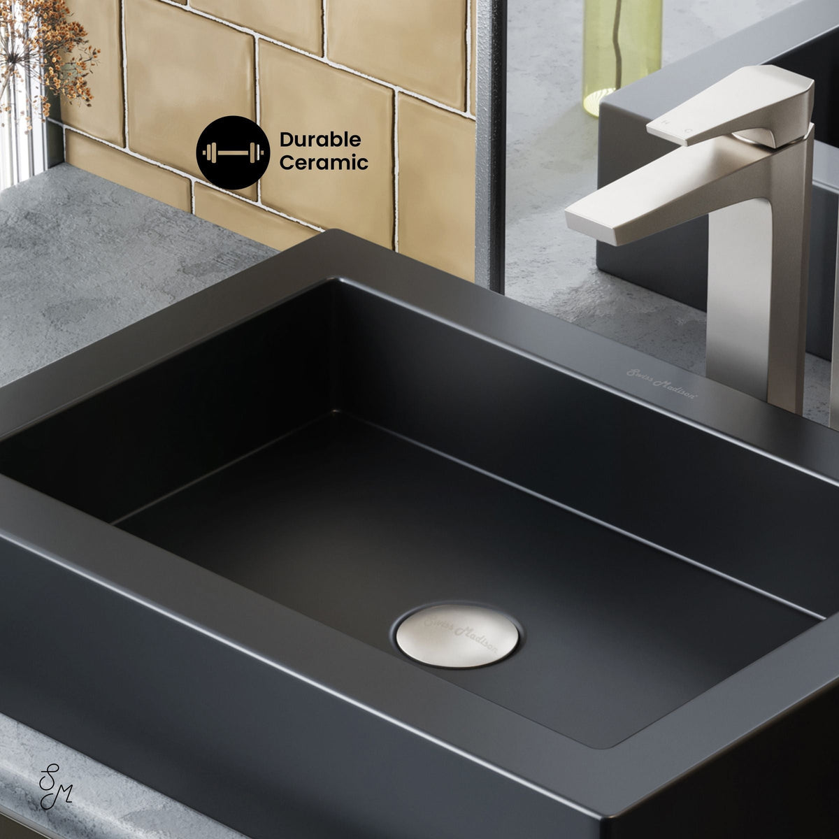 Bathroom Sinks, Ceramic, Black - Item 0002079 W3