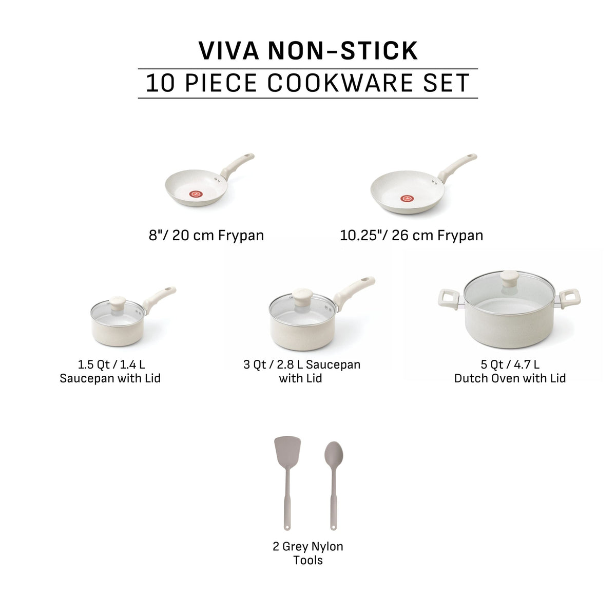 Cookware Sets, 10-Piece, Non-stick, Beige - Item 0008294 I7