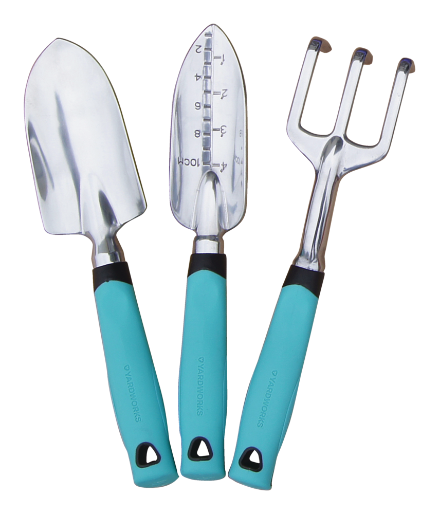 Gardening Tools, 3-pc, Aluminium, Rubber, Assorted Colours - Item 0003596 O2